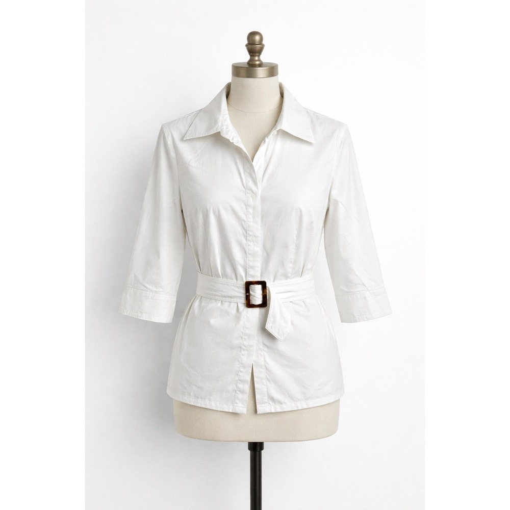 Finley Taylor Top Women's Large Jacket White Buckle Casual Classic Blouse